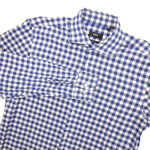 BOSS Hugo Boss Dress Shirt Mens 16 34/35 Blue Gingham Sharp Fit Cotton